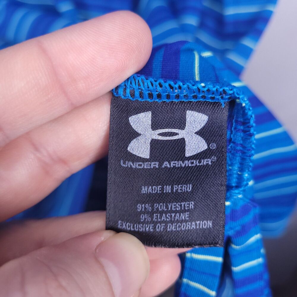 Under Armour Polo Shirt Mens Medium Striped Blue HeatGear Loose - Picture 10 of 10